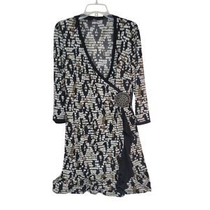 Milano XL Black Brown Abstract Long Sleeve Dress